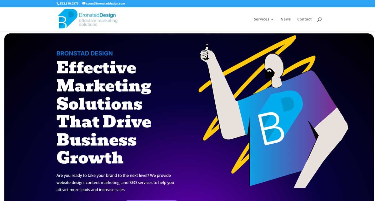The old WordPress Bronstad Design homepage with the headline Effective Marketing Solutions That Drive Business Growth