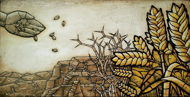 Stained-glass depiction of the Parable of the Sower, Mark 4